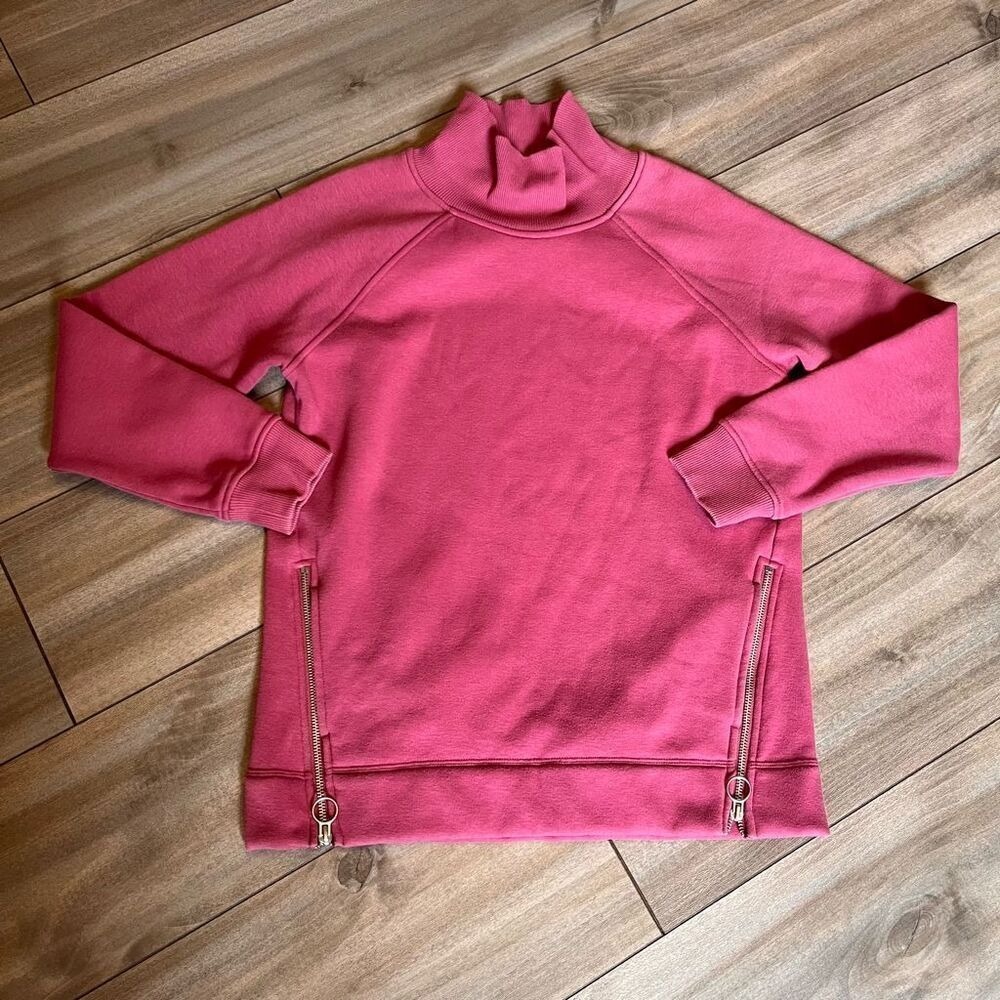 Athleta Pink Mock Neck Side Zip Fleece Sweatshirt Pullover XS